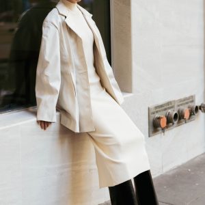 Faux Leather  Blazer Dress In Creme